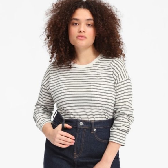 Everlane Tops - Everlane The Long-Sleeve Box-Cut Pocket Striped Tee Medium